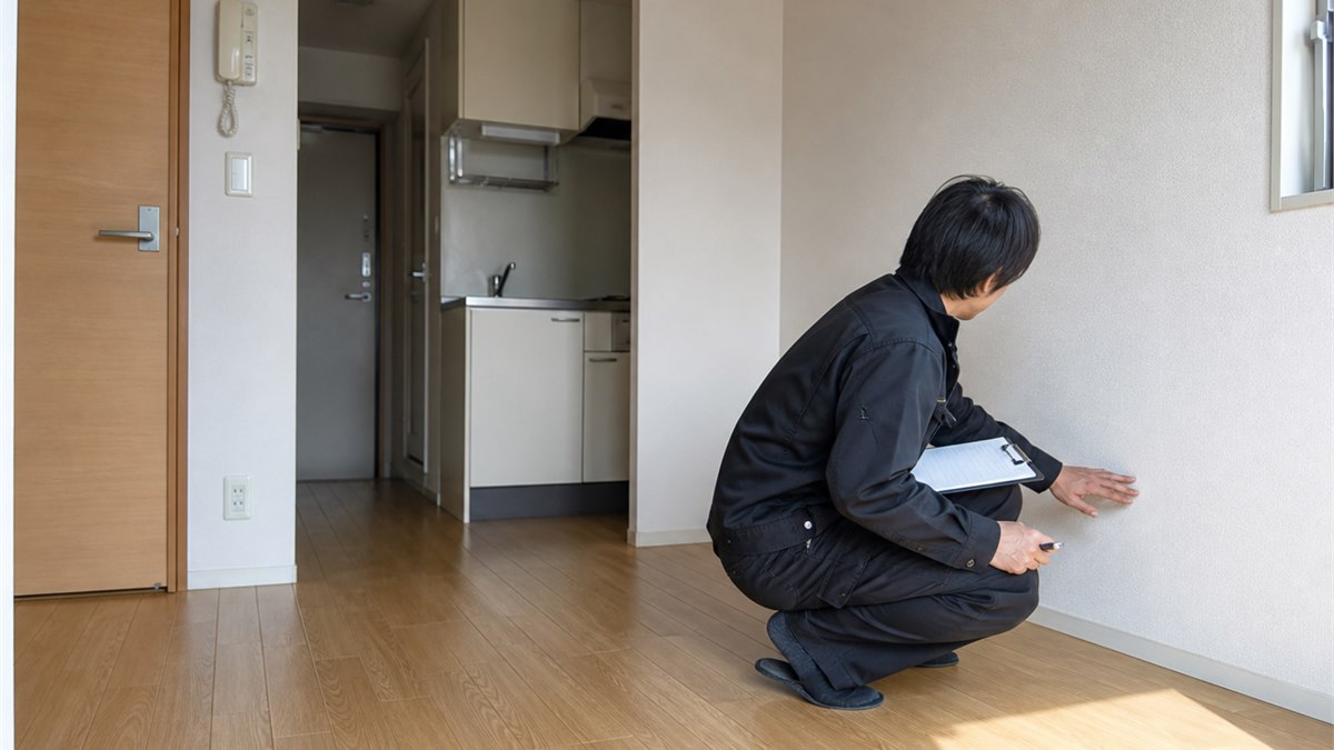 退去後の空室を確認する施工スタッフ