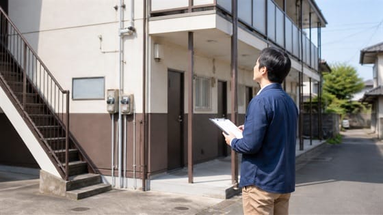 賃貸アパートを確認する管理担当者